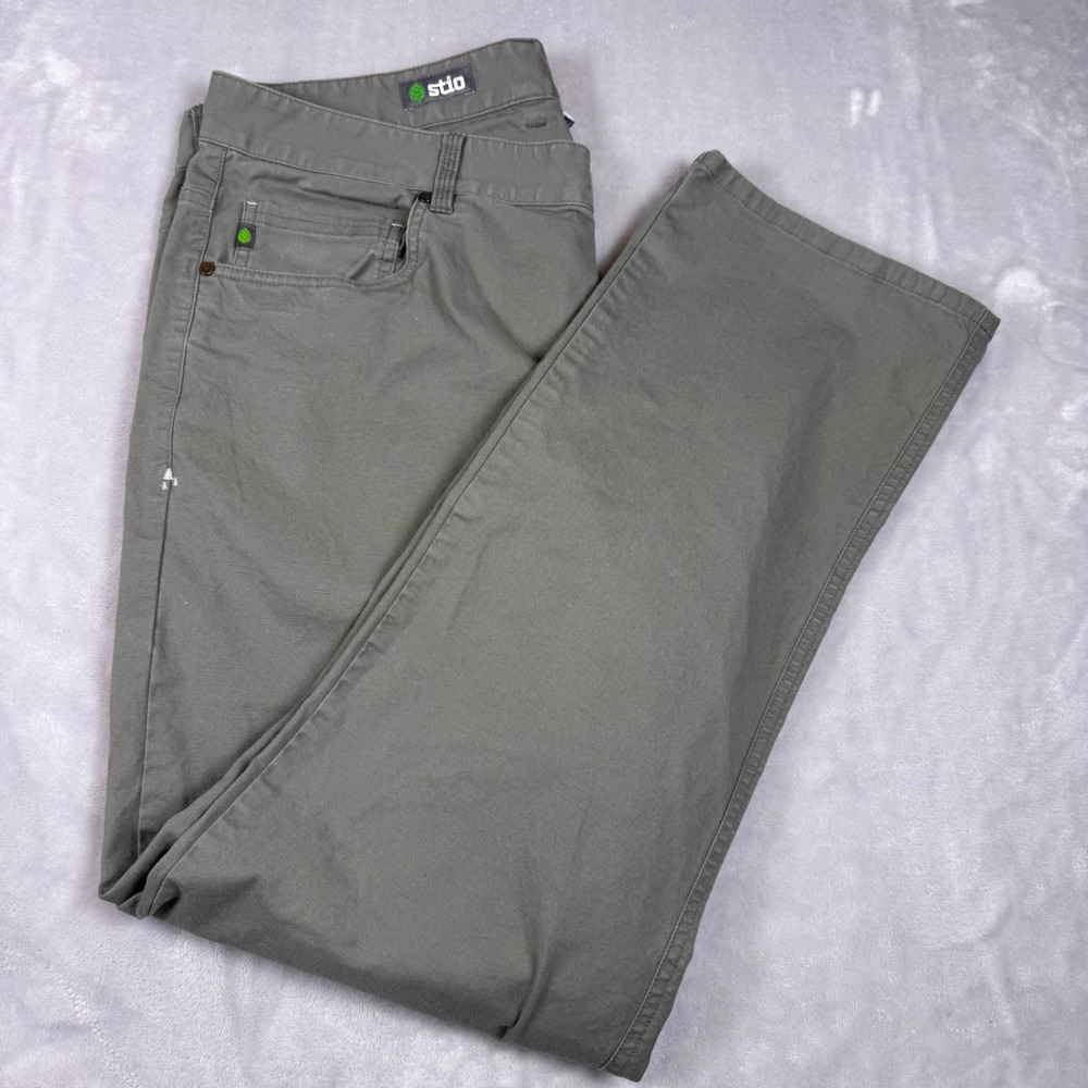Stio Mens Rivet Canvas Pants Grey Organic Cotton Stretch Straight Leg 38S*